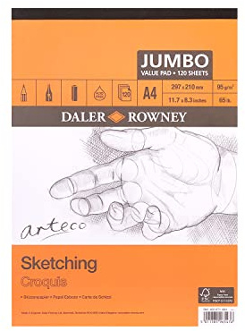 Daler-Rowney Arteco Sketching A4 95gsm Medium Grain Paper Pad 120 Sheets | Sketching & Drawing, Illustration, For Professional Artists & Students