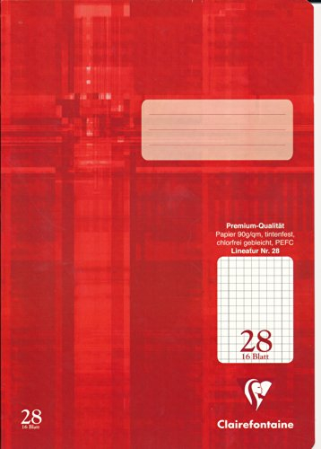 Clairefontaine Schulheft DIN A4 Lineatur Nr. 28 16 Blatt 5er Pack (Inhalt 5 Stück)