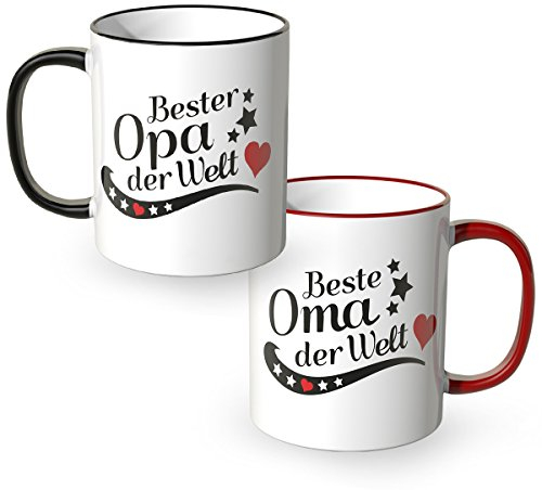 WANDKINGS® Tasse, Spruch Beste Oma der Welt und Bester Opa der Welt, 2 Stück im Set, Großeltern