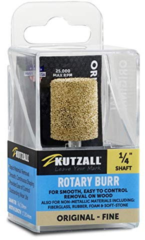 Kutzall Original Zylinderfräser, 1⁄4 Schaft, fein - Holzbearbeitungswerkzeug für Bosch, DeWalt, Milwaukee, Makita. Abrasives Wolframkarbid, 3⁄4 (19mm) Kopfdurchmesser. X 1 (25,4mm) Länge, C-34G