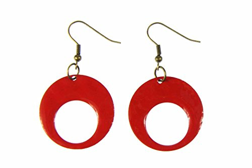 Miniblings Emaille Kreolen Ohrringe Hänger emailliert Scheiben Kreis rot Creolen - Handmade Modeschmuck I Ohrhänger Ohrschmuck versilbert