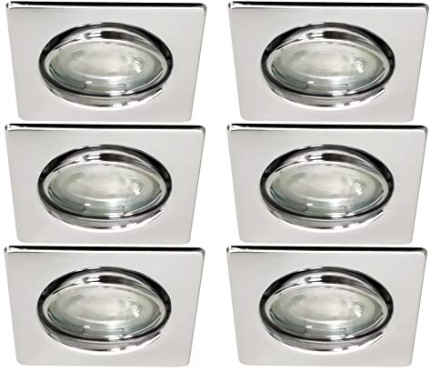 Trango 6er Set Einbaustrahler in Chrom Eckig 6729-068SMOCOBSD inkl. 6x 5 Watt 3-Stufen dimmbar Ultra Flach LED Modul 3000K warmweiß, Einbauleuchte, Deckenspot, Deckenleuchte