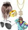 TK Gruppe Timo Klingler 4 in 1 Vokuhila Set mit Assi Perücke, Goldkette, Brille - für Fasching & Karneval für 80er 90er Kostüm