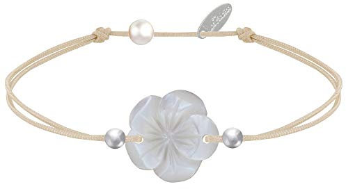 LES POULETTES BIJOUX - Bracelet Lien Fleur de Nacre Ivoire et Perles d'Argent 925 - Classics - Beige clair