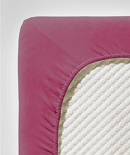 fleuresse Comfort Spannbettlaken (96 % Baumwolle, 4 % Elasthan), mit Rumdumgummizug, Ökotex Standard 100, für Matratzen bis 26 cm Höhe, 90 - 100 x 200 - 220 cm, beere
