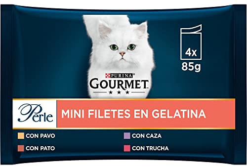 Gourmet Purina Perle Dünne Gelatinefolie Packung Sortiert Umschläge 4 x 85 g - 340 g, Schwarz