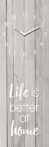 Wanduhr aus Glas, Life at Home, Holzoptik, grau, Vintage, 20x60 cm von Eurographics