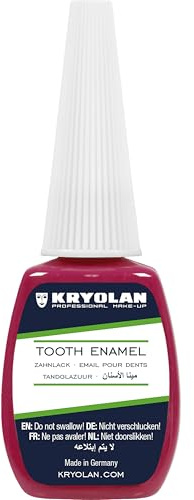 Kryolan Vernis à dents - Flacon pinceau 12 ml - Couleur : rouge - Idéal pour le théâtre, le film, Halloween, le carnaval, les jeux de rôle et les artistes du maquillage - Couleurs résistantes et