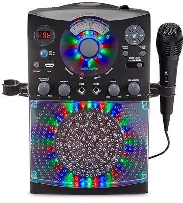 Singing Machine SML385UBK Bluetooth Karaoke System with LED Disco Lights, CD+G, USB, and Microphone, Karaoke Machine for Kids and Adults, Black [Amazon Exclusive]