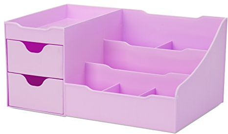 UNCLUTTERED DESIGNS Makeup Organizer With Drawers — Modern Countertop Storage for Cosmetics — Chic Vanity Holder for Perfume, Skincare, Brush, Lipstick, Nail Polish Organization & Display (Purple)