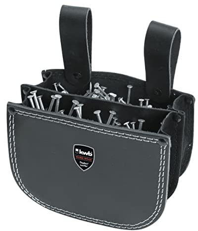 kwb Nageltasche für Dachdecker aus Leder - Praktische Werkzeugtasche mit zwei Fächern und Gürtelschlaufe - Schwarz, doppelt fach