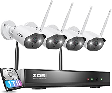 ZOSI 3MP Kit de Cámara de Vigilancia WiFi 2K 8CH H.265+ NVR con Cámara de Seguridad Exterior, Visión Nocturna, Alarma de Movimiento, 4pcs C302 con NVR