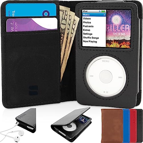 Snugg Hülle für iPod Classic aus Leder, Flipcase [Kartenschlitze] Executive-Schutzhülle für Apple iPod Classic, Etui, Cover mit Ständer, Legacy-Kollektion, Schwarz