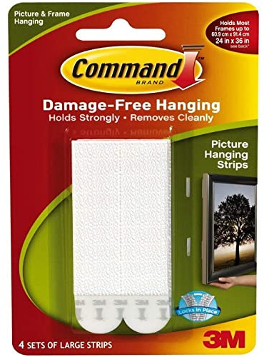 3M Command Fermeture adhésive à l'arrière, bandes, 1,80 cm (0,71 ) x 7,80 cm (3,07 po), blanc