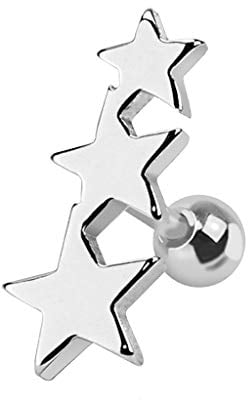 Piercingfaktor Piercing Ohr aus Chirurgenstahl Helix Tragus Ohrpiercing Stab Kugel Cartilage Knorpel Barbell Stecker 3 Stern Silber