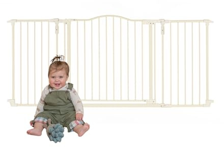 Toddleroo by North States - Deluxe Décor Safety Gate: Extra Wide Baby Gate - Adjustable 38.3 to 72 Inches W - 30 Inches T - Taupe - Metal - Warm White