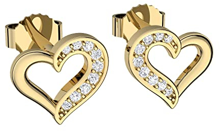 Herz Ohrringe Gold Stecker Damen Ohrstecker mit Zirkonia Silber 925 hochwertig vergoldet *GRATIS Etui Gravur Ich liebe Dich Geschenke für Freundin Frauen Liebe Echt-Schmuck kein Edelstahl FF19VGGG