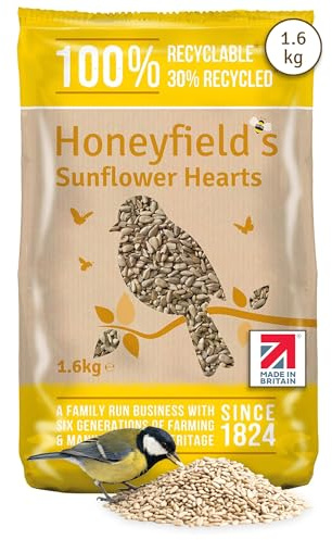 Honeyfield’s - Sunflower Hearts, Wild Bird Food for Outside Birds, High in Energy and Protein, Great for Hanging Feeders, Bird Tables, and Ground Feeding, Bulk Bag (1.6kg)