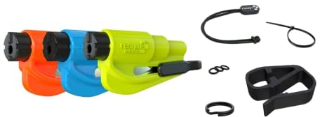RESQME Accessory Pack The Original Emergency Keychain Car Escape Tool, 2-in-1 Seatbelt Cutter and Window Breaker, Made in USA With Visor Clip, Lanyard, Keyring and Cable Tie - Blue, Orange, Yellow