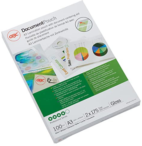 GBC Laminierfolien A3 175 mic, Robuste Laminiertaschen im 100er Pack, Glänzend, Transparent, Ideal für Büro & Schule, 3200746