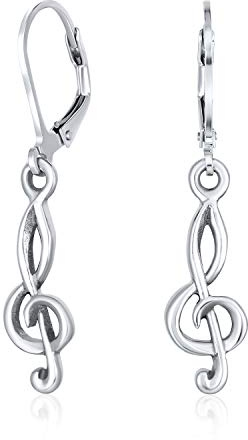 Bling Jewelry Musik Gitarre Violinschlüssel Musiknote Hängeohrringe Anhänger Für Frauen Teenager Gelb 14K Vergoldet .925 Sterling Silber