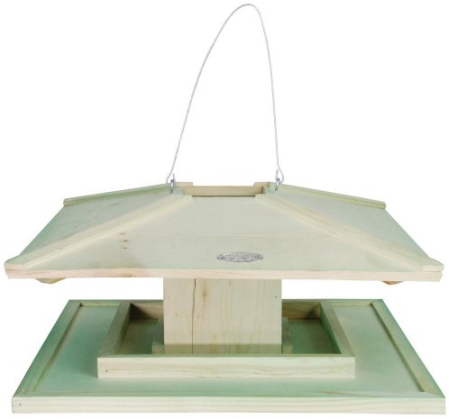 2 Stück Esschert Design Vogelhaus, Vogelfutterhaus mit Dach aus Holz, komplett offen, im japanischen Stil, zum Aufhängen, ca. 39 cm x 39 cm x 21 cm