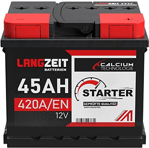 LANGZEIT Autobatterie 45AH 12V 420A/EN Starterbatterie +30% mehr Leistung ersetzt Batterie 44AH 36AH 40AH 41AH 43AH 46AH 48AH 50AH