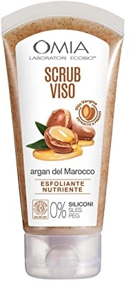 Omia - Gesichtspeeling Eco Bio mit Arganöl aus Marokko, Peeling-Behandlung und pflegend, für normale und Mischhaut, ohne Silikon, dermatologisch getestet - Flasche mit 75 ml