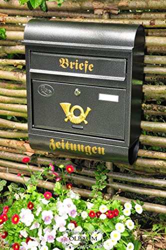 Design Briefkasten R schwarz anthrazit grau großer Einwurf Zeitungsfach Zeitungsrolle Nostalgie