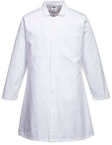Portwest 2202 Food Industry 1 Pocket Coat Concealed Stud Front Twill Fabric | White, Small, Regular Fit, Polycotton, 65% Polyester, 35% Cotton, Polyester Blend, Secure Storage, Durable, Machine Washable