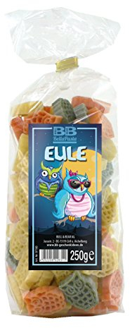 Bull & Bear bunte Eulen Nudeln, 250g, Motivnudeln aus Hartweizengrieß, handgefertigt in deutscher Manufaktur, Pasta Geschenk