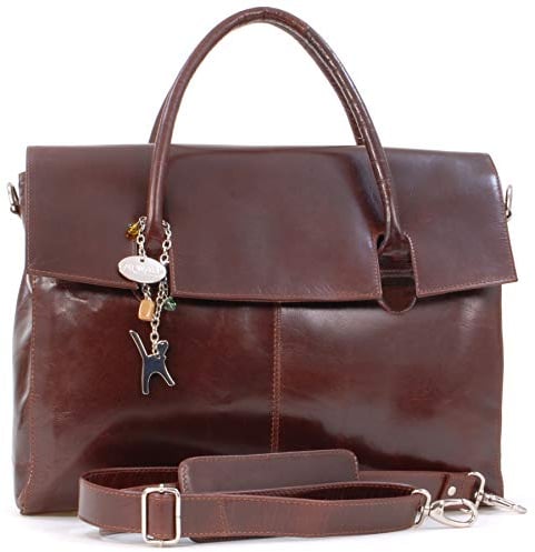 Catwalk Collection Handbags - Damen Leder Laptoptasche 17 Zoll - Arbeitstasche Extra Groß - Aktentasche mit Schultergurt - Helena - Braun