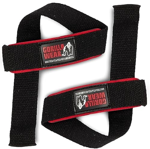 Gorilla Wear Padded Lifting Straps - schwarz - Bodybuilding und Fitness Accessoire, Schwarz/Rot/Weiß, Einheitsgröße