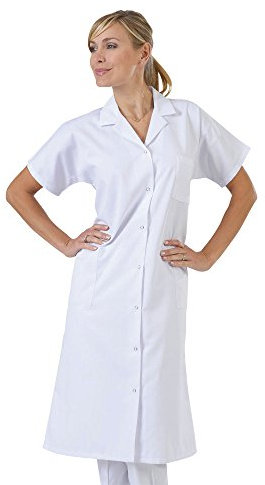 Hurry Jump Blouse travail femme manches courtes blanche blouse medecine laboratoire blouse ménage blouse professionnelle femme de chambre 3 poches col tailleur pressionsl T2-40/42