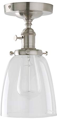 PathsOn Industrial Vintage Edison Pendant Light Clear Glass Shade Flush Mount Hanging Ceiling Lamp Lighting Fixture Chandelier for Loft Bar/Kitchen/Island/Living Room/Dining Room/Bedroom (Brushed)
