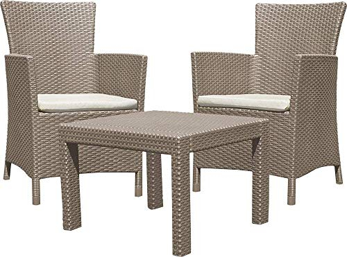 Allibert 219990 Lounge Set Rosario Balcony 2x Sessel und 1x Tisch, Rattanoptik, Kunststoff, cappuccino