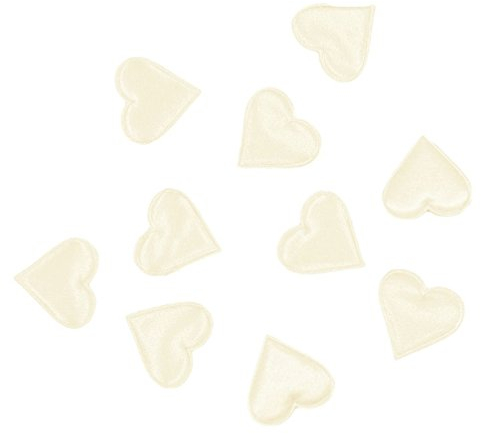 10 große Herzen Satin Ivory Off White Pearl Deko Streuteile Scrapbooking Tischdeko Streudeko