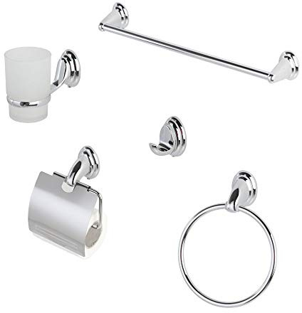 FERIDRAS einfache Bad Accessoires Set, 5 Stück, Glas, Chrom