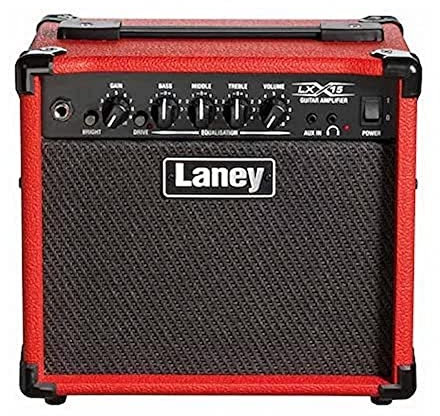 Laney LX15 Amplificatore di chitarra elettrica - AMP da 15 W, interruttore di azionamento, EQ a 3 bande, input Aux- AMP portatile compatto per principianti - rosso