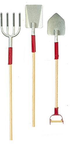 Dolls House Miniature Accessory Set Garden Tools Fork & Spades Red