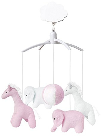 Trousselier - Musikmobile - Elefant & Giraffe - Baumwollstoff - Romeo & Julia Musik - Klassisch Chic - Ideales Geburtsgeschenk - Einfach zu installieren - Farbe rosa
