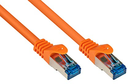Good Connections Cat.6A Ethernet LAN Patchkabel mit Rastnasenschutz RNS, S/FTP, PiMF, halogenfrei, 500MHz, OFC, 10-Gigabit-fähig (10/100/1000/10000-Base-T Ethernet Netzwerke) - z.B. für Patchpanel, Switch, Router, Modem - orange, 1,5m