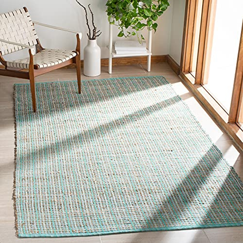 SAFAVIEH Cape Cod Collection Area Rug - 5' x 8', Green, Handmade Flat Weave Stripe Jute, Ideal for High Traffic Areas in Living Room, Bedroom (CAP831C)