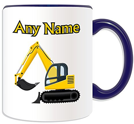 Tazza con escavatore (tema di trasporto, opzioni di colore) – qualsiasi nome/messaggio sul vostro unico – autista cingolato veicolo pesante camion costruzione strada lavoratore JCB CAT pala meccanica HGV