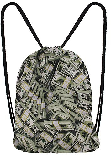 Hanessa Jutebeutel mit - $ Dollars - Art Kunst Motiv Aufdruck Sportbeutel Tüte Rucksack Beutel Tasche Gym Bag Gymsack Hipster Fashion Sport-Tasche Einkaufs-Tasche