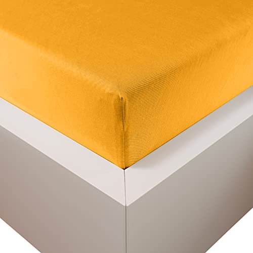 Traumschloss Spannbetttuch »Premium Plus« Mako Baumwolle mit Lyocell & Elasthan | Edel-Jersey | wärmt im Winter & kühlt im Sommer | Gold | 90-120x200-220cm
