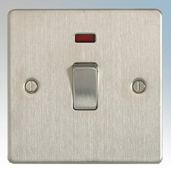BG 20A DP SWITCH & NEON FLATPLATE STAINLESS STEEL/GREY