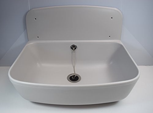 SANIT Wandausgussbecken grau (Ausgussbecken aus schlagfesten Kunststoff, Breite 49,5 cm, Fassungsvermögen 13,5 l, mit Überlauf, Ablaufventil G1 1/2, Stopfen mit Kette) 60.001.66..0099