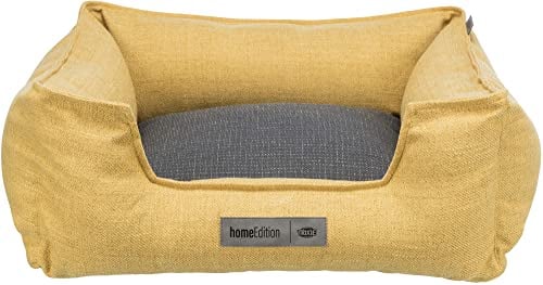 TRIXIE Hundebett Talis 80 × 60 cm in gelb/dunkelgrau - elegantes Hundebett aus gemütlichem Webstoff - Hundekorb für mittelgroße Hunde - rutschfest und waschbar - 37561