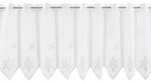 Scheibengardinen Höhe Variabel Scheibengardine Sterne 45 cm hoch Weiß - Wunschbreite frei wählbar durch gekaufte Menge in 28 cm Schritten - Meterware